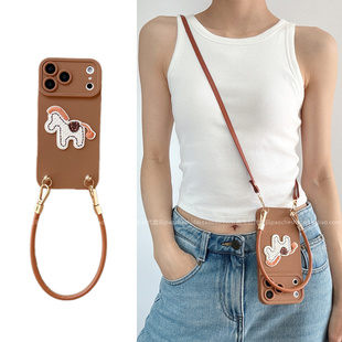 ins国风焦糖棕刺绣小马公仔适用vivos50s30s20手机壳x200s斜挎式 x300包边iqooz10turbo全包镜头y500防摔x100s