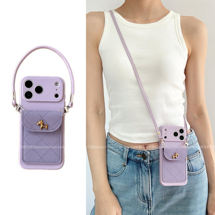 韩系ins风温柔紫小马菱格零钱卡包壳适用OPPOReno15手机壳findx9pro新款x8/x7女款reno14/13/12本命年过年a6