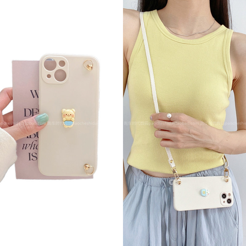 ins卡通立体小公仔适用苹果15手机壳斜挎全包iPhone14Promax少女款13新款12Pro保护套11防摔挂绳xsmax情侣14p
