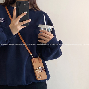 立体咖啡小熊适用华为mate60Pro/50Pro手机壳mate30斜挎背带nova9硅胶p60女款nova7se全包壳p30/p40可爱nova5