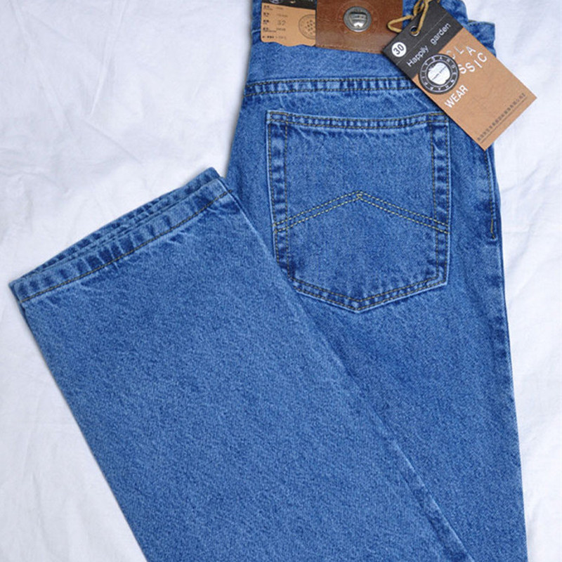 美国苹果牛仔裤男宽松直筒秋冬中年高腰深裆纯棉百搭休闲爸爸长裤