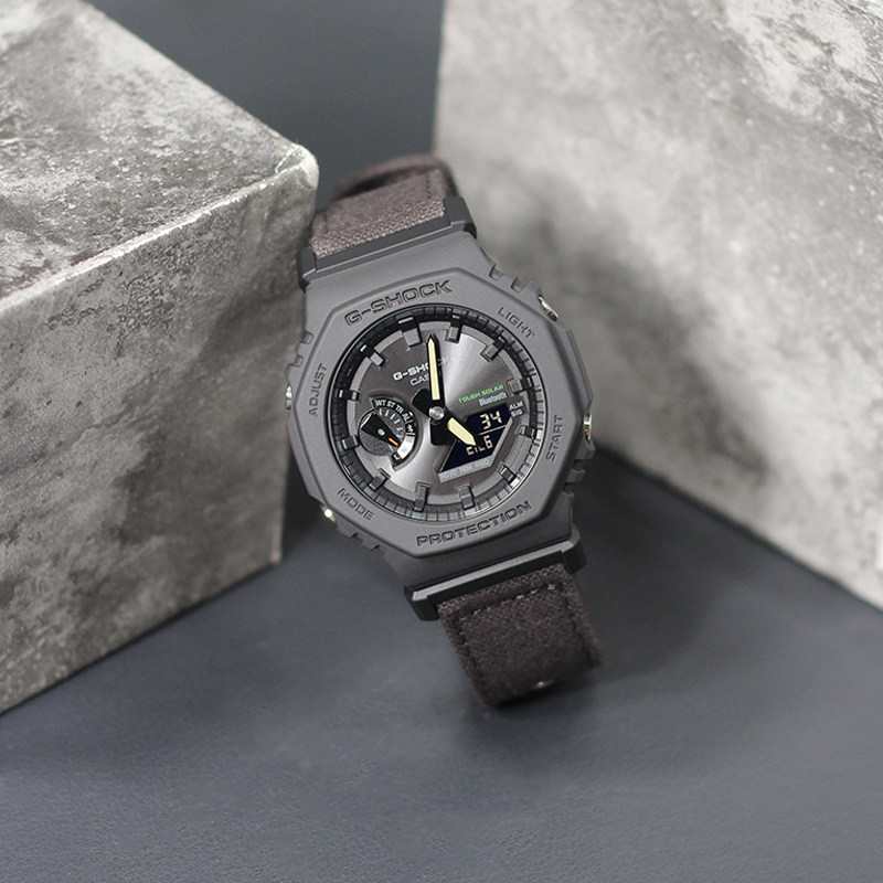 卡西欧八角形GSHOCK新款农家橡树碳纤维帆布带手表GA-B2100CT-1A5