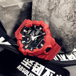 CASIO卡西欧手表男士 黑武士冰韧透明红色学生运动防水电子表GA700