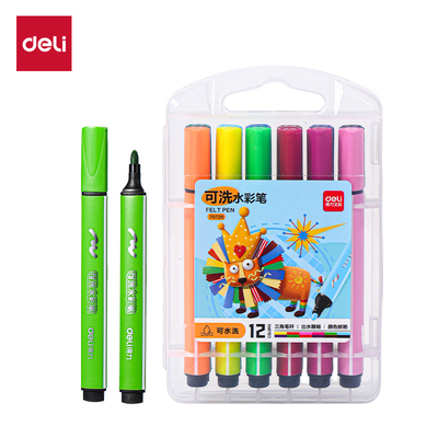 得力70720 12色卡通粗三角杆水彩笔(混)