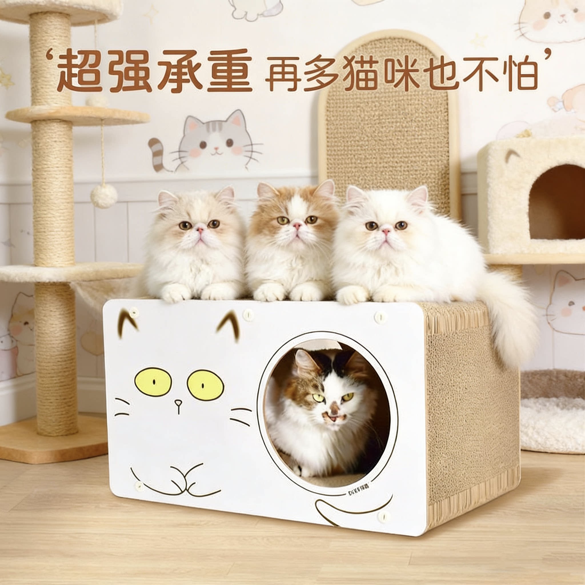 得酷瓦楞纸猫抓板猫窝一体超大空间猫房子多猫家庭猫舍猫屋猫别墅