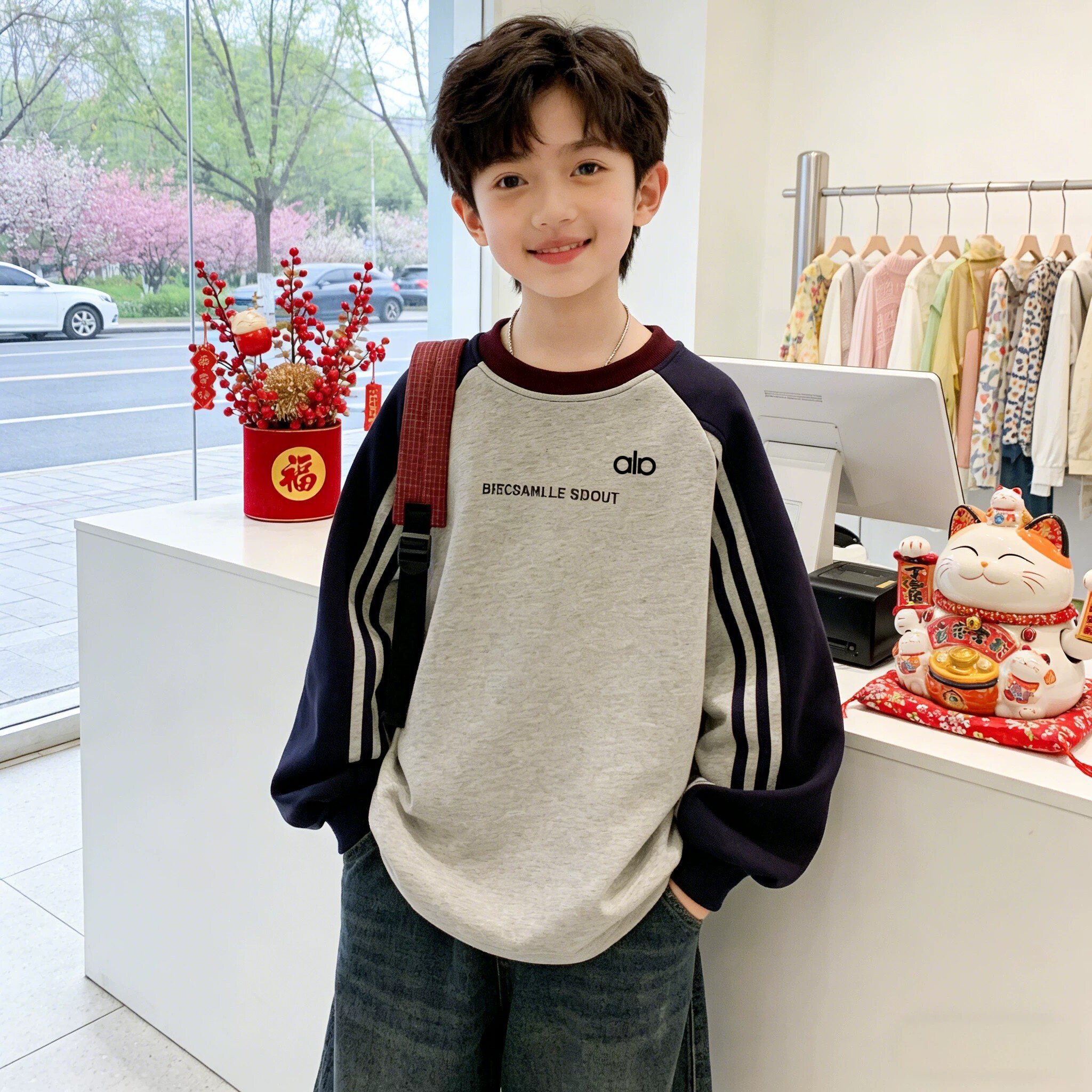奥莱专柜男童秋装长袖t恤2026新款中大童时髦撞色舒适打底衫卫衣