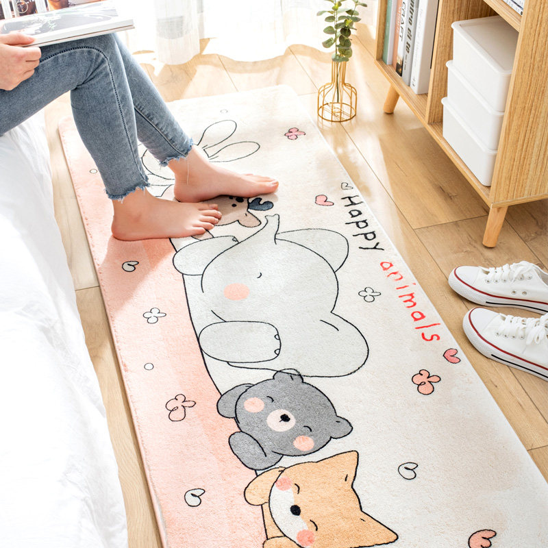 冬季加厚卡通可爱卧室床边毯家用房间长条床前地垫蛋糕绒地毯