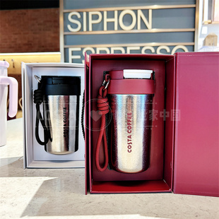 新款costa纯钛咖啡杯密封保温双饮口随手吸管杯轻便大容量礼盒装