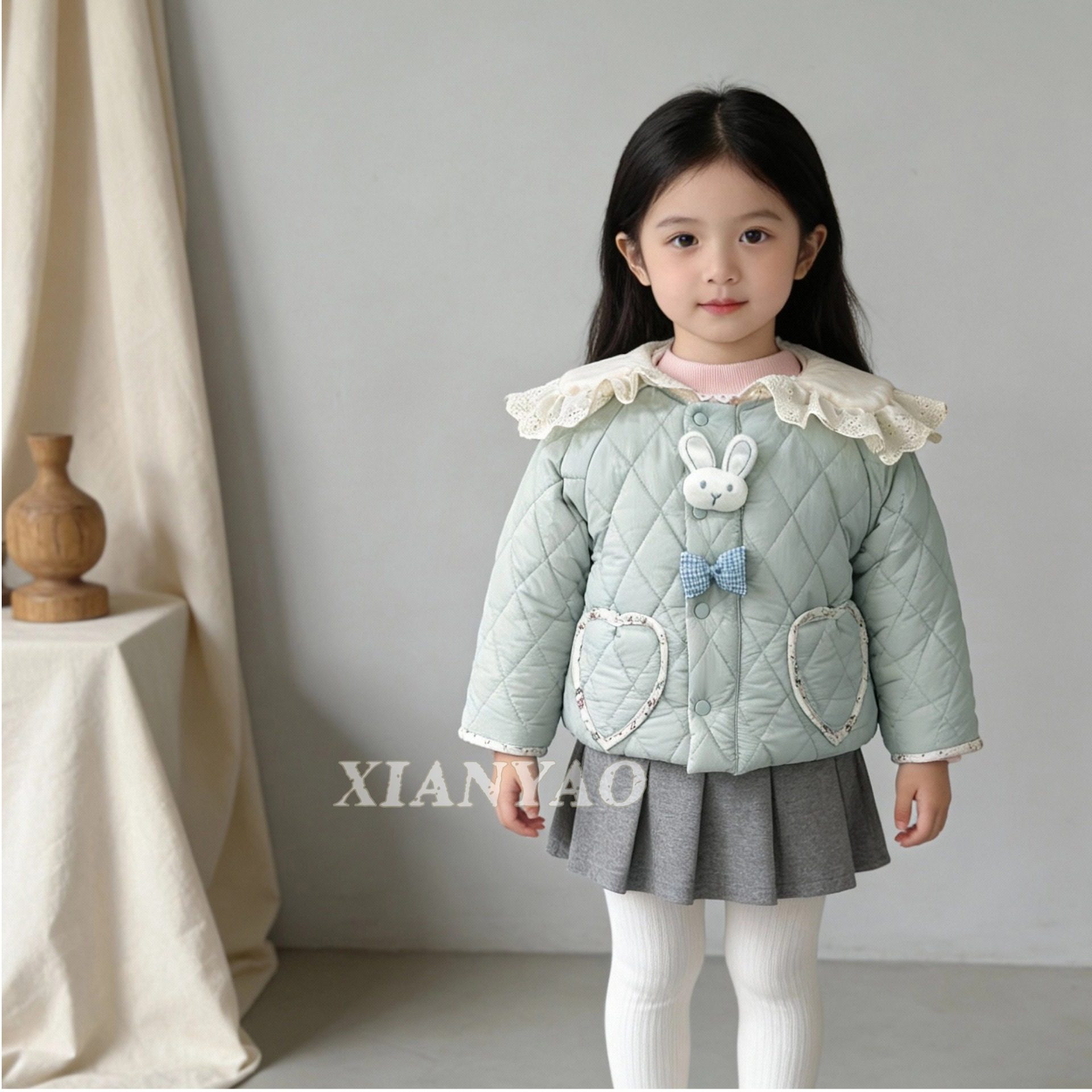 儿童冬季连帽蝴蝶结可爱洋气保暖朵朵兔女宝棉衣外出服ZY,童装/婴儿装/亲子装,棉袄/棉服,淘宝优惠券,粉丝福利购,淘宝优惠卷
