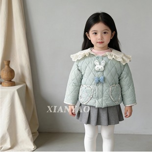 儿童冬季连帽蝴蝶结可爱洋气保暖朵朵兔女宝棉衣外出服ZY