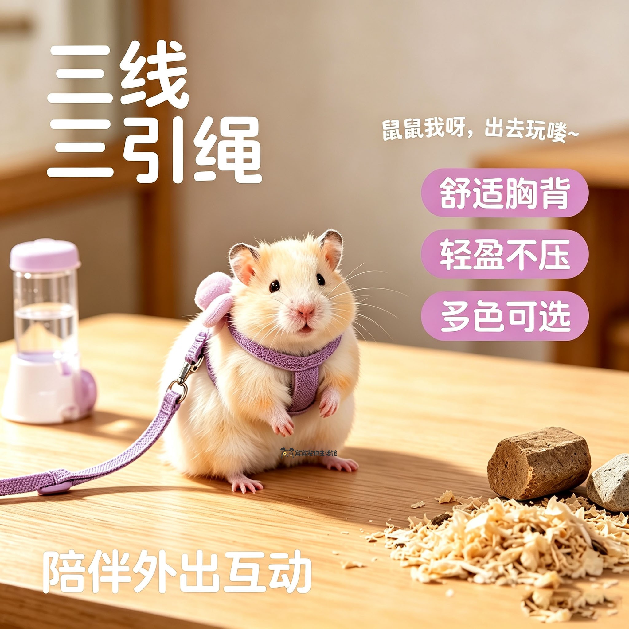 Three-line dedicated hamster leash for walks outdoors, anti-breaking, winding out, walking with a rope for little pets to relieve boredom