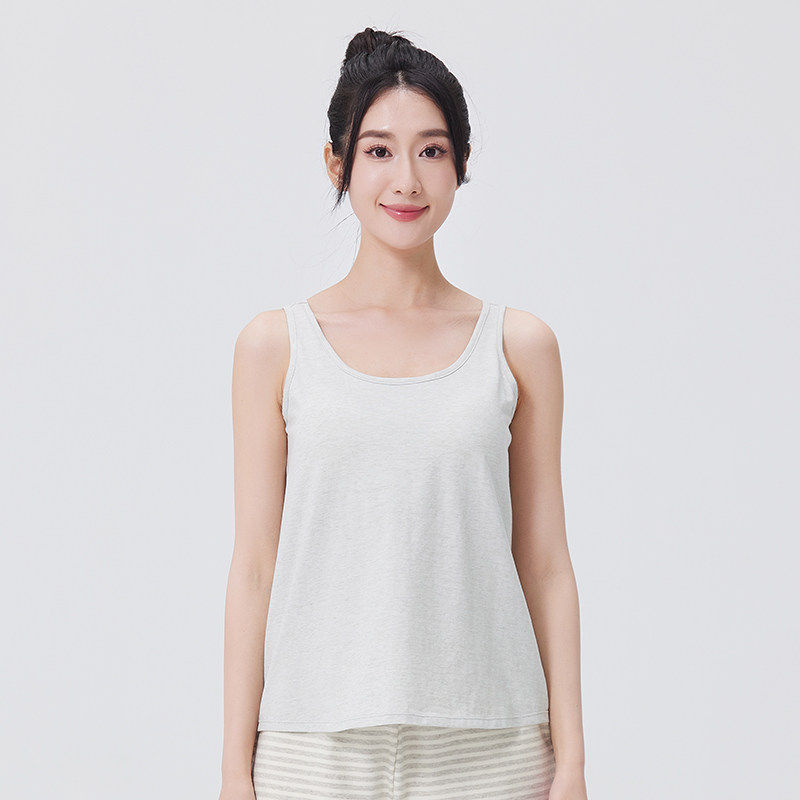 素道有机彩棉 女士固定胸垫背心 无袖文胸 纯色免穿内衣运动衫