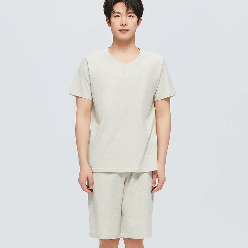 素道有机棉男士家居服 短款V领 长款圆领 100%棉有机认证薄款套装