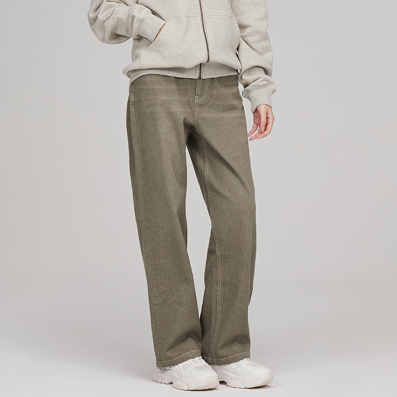 素道有机彩棉 灰色女士牛仔款 长裤脚阔腿休闲裤 宽松版