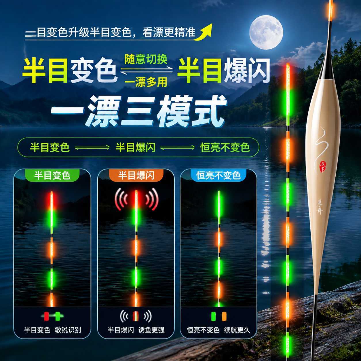 呈舟夜光漂3代天下0.56半目提醒可调光长续航日夜两用咬钩变色漂