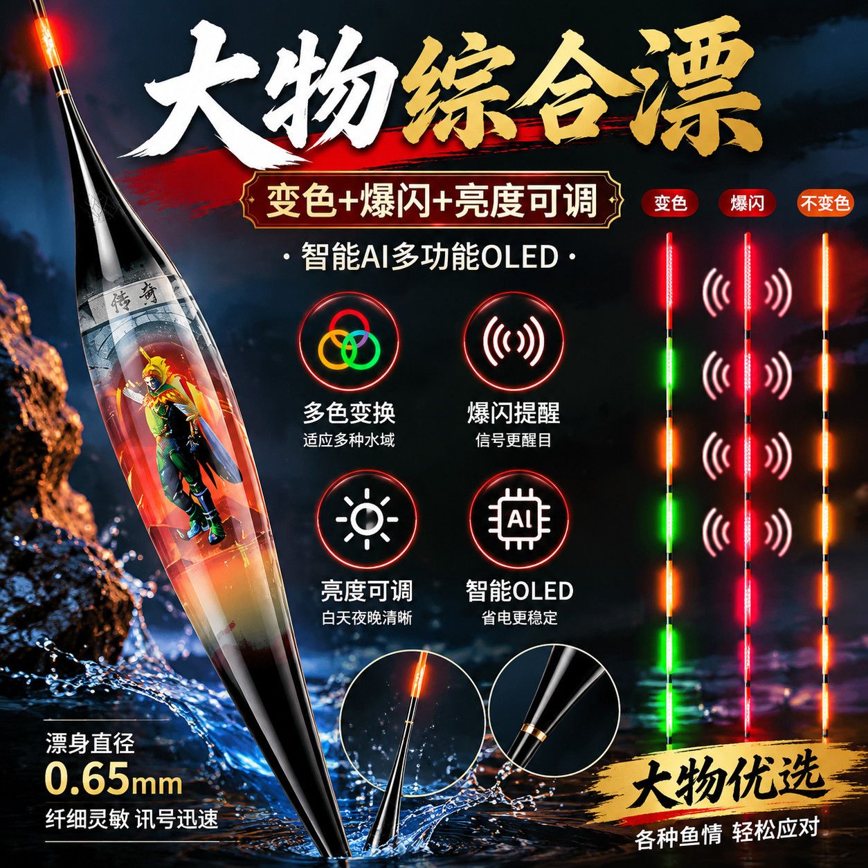 【一漂多用】呈舟传奇0.65AI夜光漂OLED防眩目日夜两用5档调浮漂