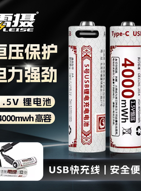 雷摄5号可充电锂电池超大容量1.5V恒压type-c智能指纹锁电子门锁五七AA相机闪光灯血压计玩具遥控话筒7号通用