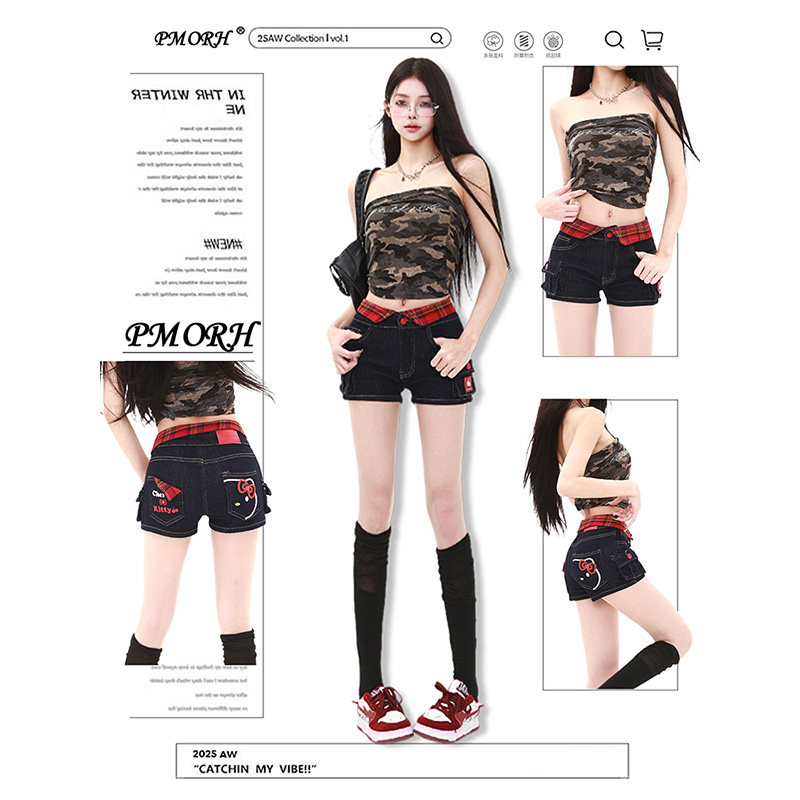 PMORH复古高级感辣妹高腰牛仔短裤女秋冬新款修身显瘦包臀热裤潮,女装/女士精品,牛仔裤,淘宝优惠券,粉丝福利购,淘宝优惠卷