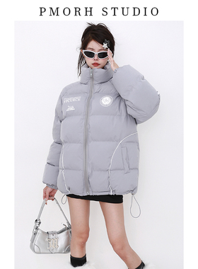 美式灰色三条杠羽绒棉服外套女冬季新品加厚面包服保暖棉衣棉袄潮