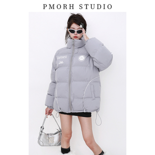 美式灰色三条杠羽绒棉服外套女冬季新品加厚面包服保暖棉衣棉袄潮