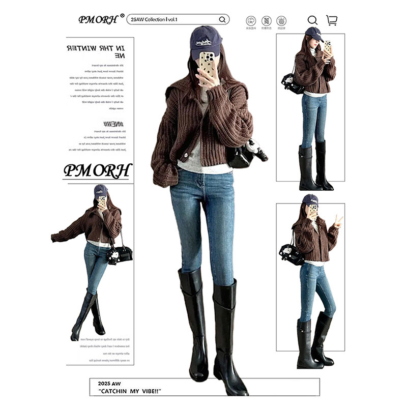 PMORH美式高腰双扣铅笔紧身牛仔裤女秋冬2026新款加绒显瘦直筒裤,女装/女士精品,牛仔裤,淘宝优惠券,粉丝福利购,淘宝优惠卷