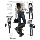 PMORH复古高街修容水洗加绒牛仔裤 女秋冬2026高腰紧身显瘦牛仔裤