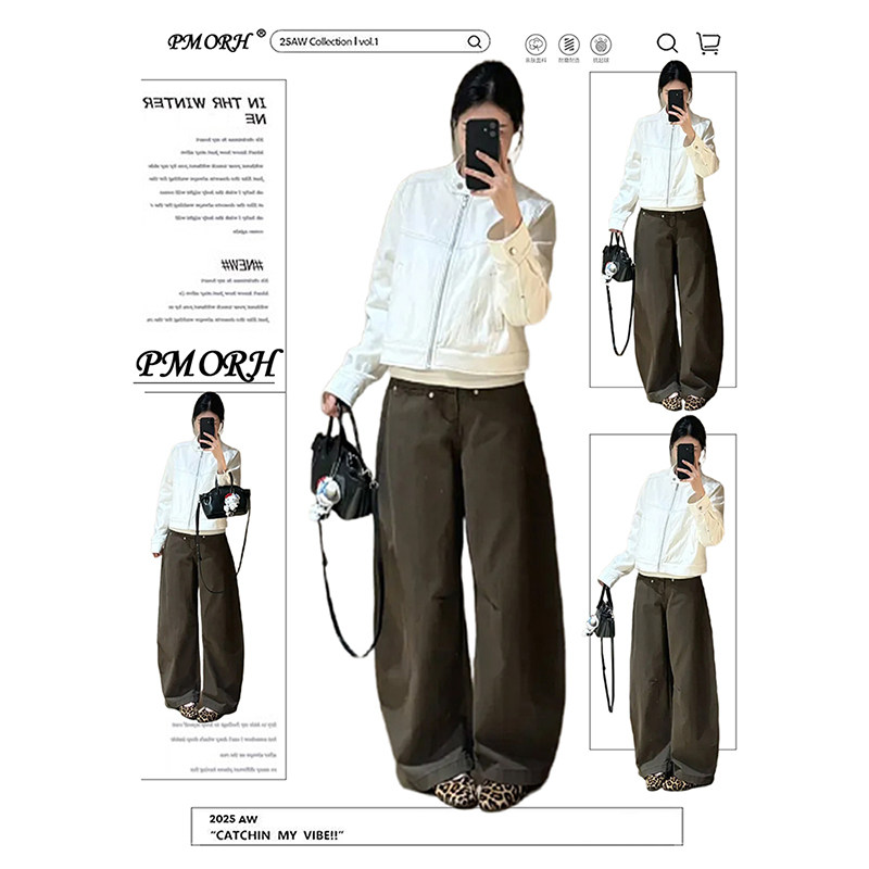 PMORH复古可可色设计感水洗直筒牛仔裤女秋冬新款高腰显瘦阔腿裤,女装/女士精品,牛仔裤,淘宝优惠券,粉丝福利购,淘宝优惠卷