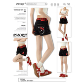 显瘦A字阔腿热裤 PMORH设计感刺绣Kitty猫牛仔短裤 女秋冬2026新款