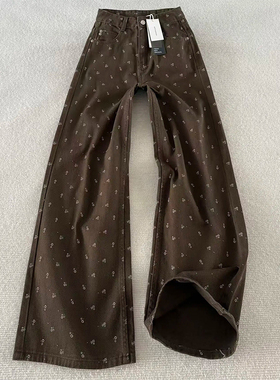 PMORH美式高街碎花设计感牛仔裤女秋冬2026新款显瘦宽松阔腿裤子