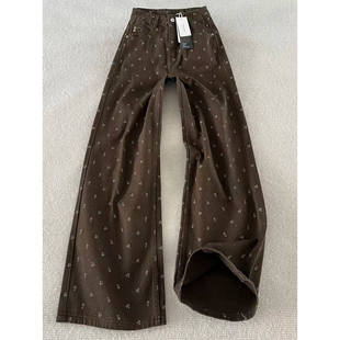 PMORH美式高街碎花设计感牛仔裤女春季2026新款显瘦宽松阔腿裤子