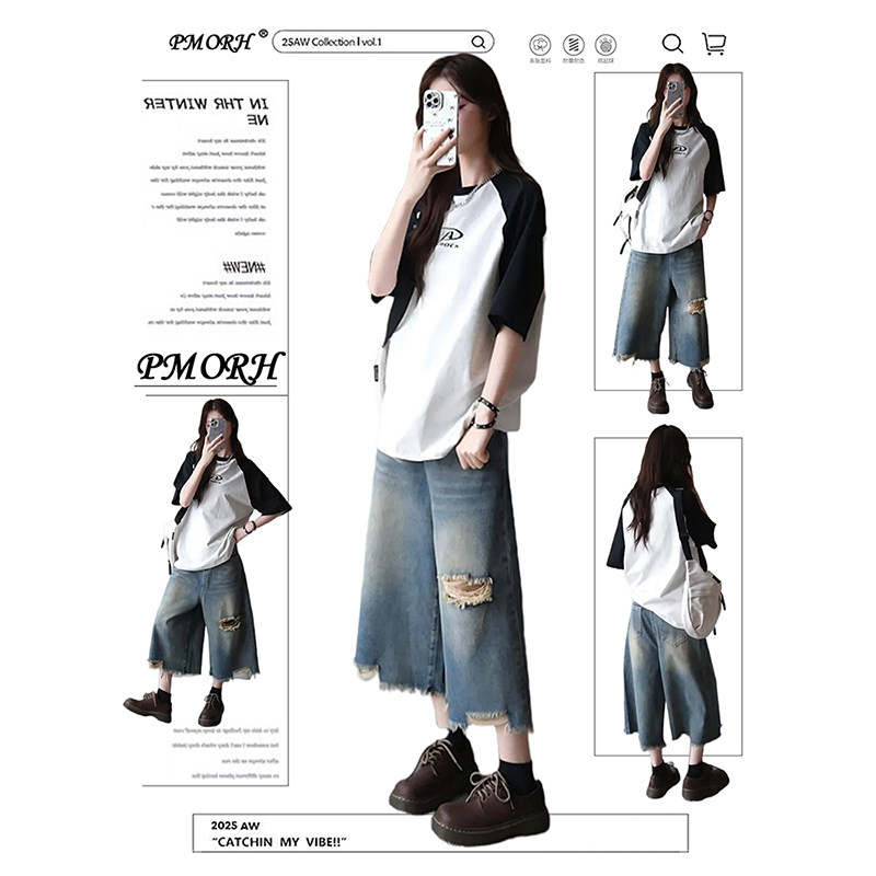 PMORH美式设计感水泥灰破洞毛边牛仔裤女秋冬新款复古显瘦七分裤,女装/女士精品,牛仔裤,淘宝优惠券,粉丝福利购,淘宝优惠卷