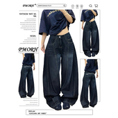 慵懒感水洗工装 设计感显瘦镰刀裤 高腰牛仔裤 新款 女春季 PMORH美式