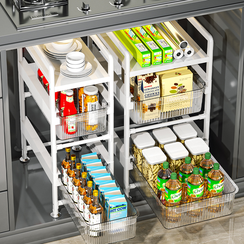厨房水槽下拉篮橱柜内抽拉收纳架