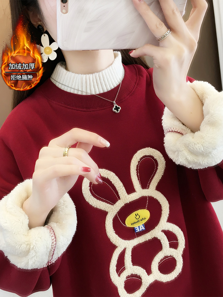 冬季加绒加厚卫衣女款2025新款爆款半高领女装时尚洋气上衣外套厚