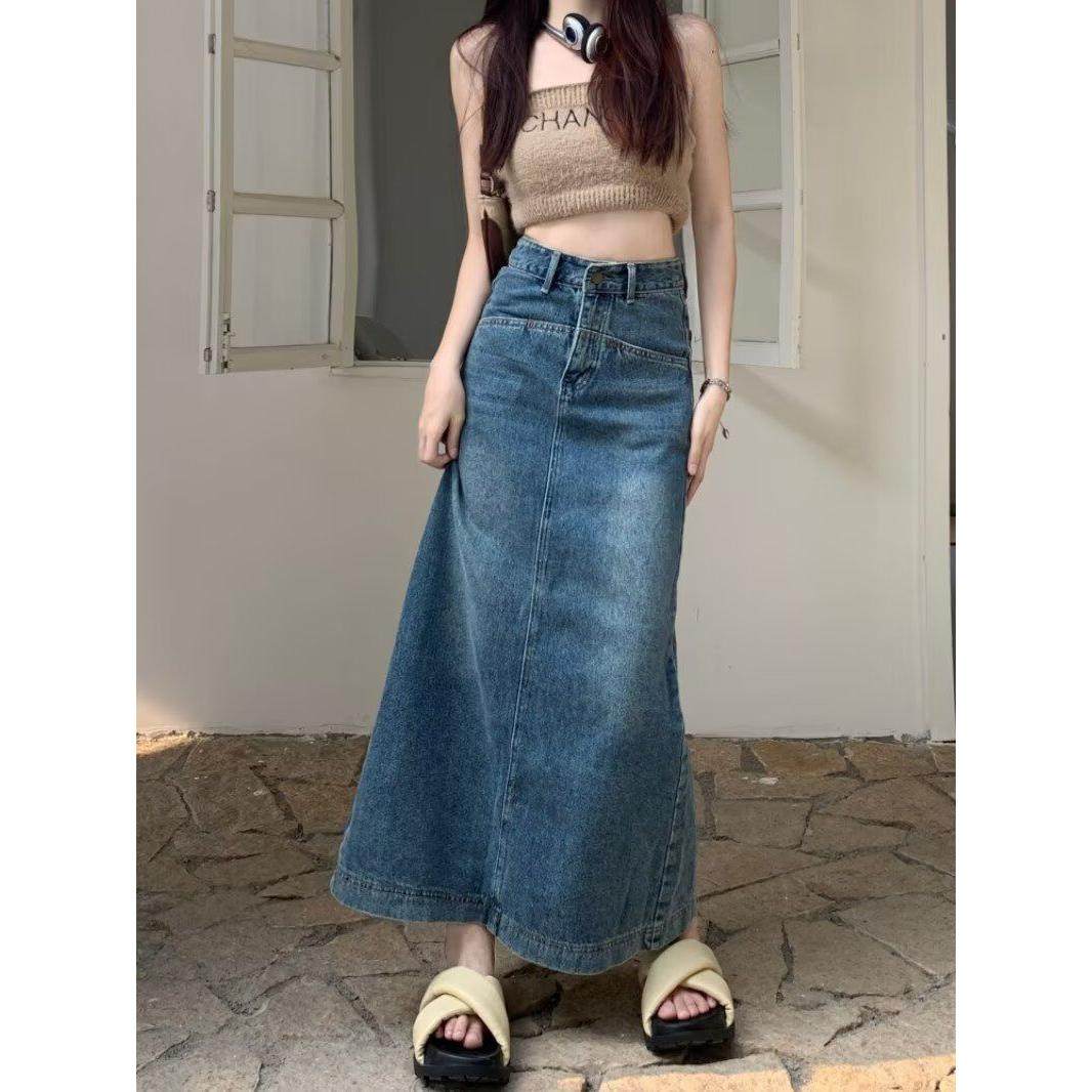 大码蓝色牛仔半身裙女春夏设计感开叉直筒裙子显瘦气质休闲长裙,女装/女士精品,半身裙,淘宝优惠券,粉丝福利购,淘宝优惠卷