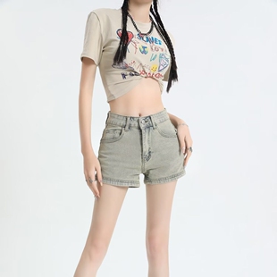 复古高腰a字短裤女薄款2026年夏天新款阔腿热裤显瘦牛仔裤子辣妹