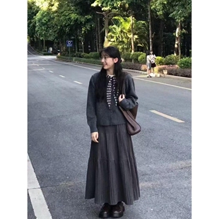 marchen可拆卸设计翻领撞色针织开衫简约休闲甜美学院毛衣外套