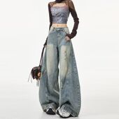 新款 2024个性 字母牛仔裤 港风潮男夏季 嘻哈ins潮高街潮流痞帅长裤