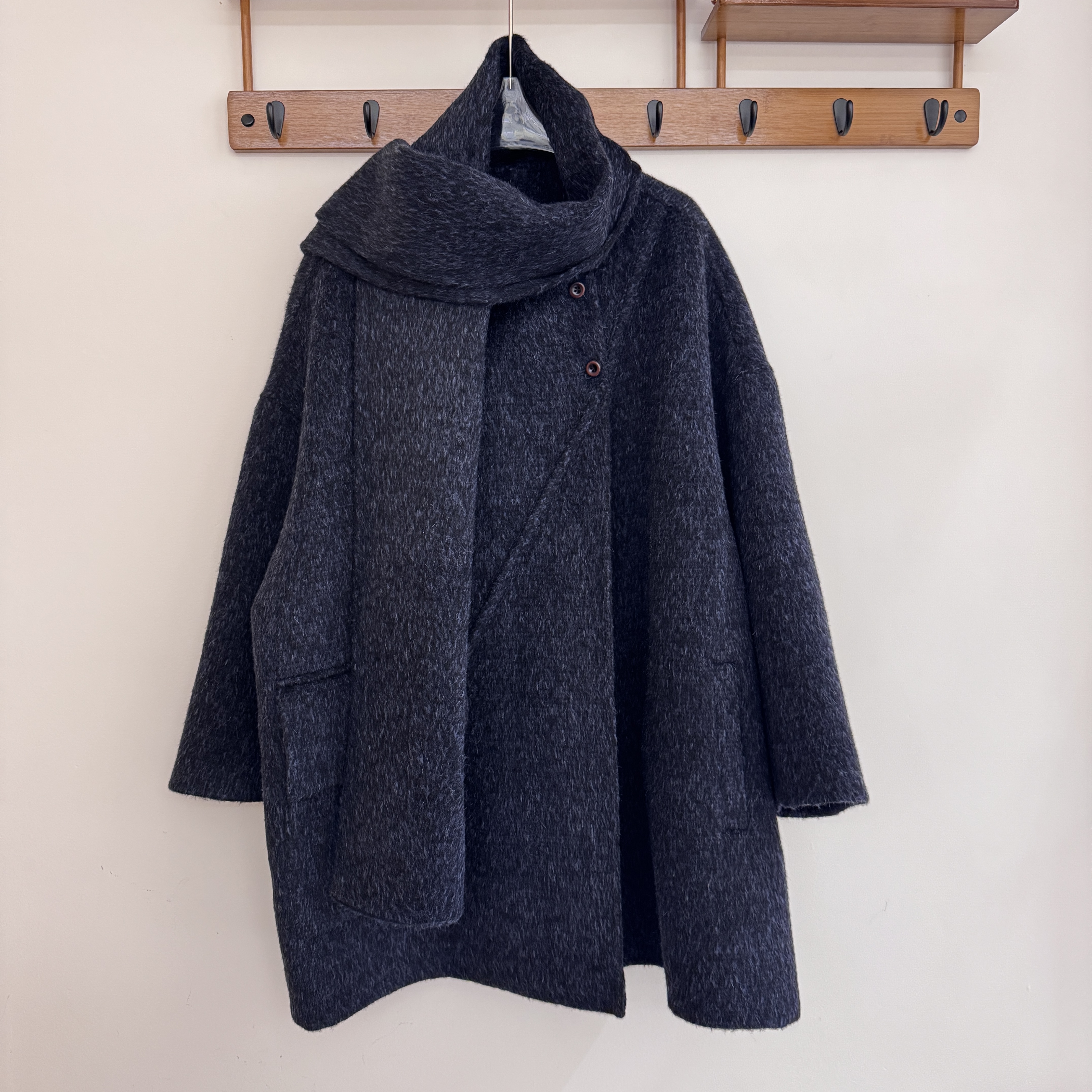 高端轻奢感苏力羊驼毛双面绒大衣女中长款毛呢外套宽松带围巾秋冬