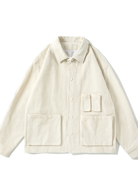 Pureピュア 日系ins复古秋装灯芯绒夹克男宽松休闲多口袋纯色外套