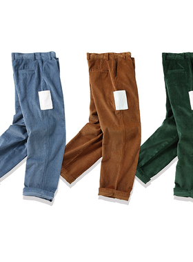 Pureピュア 日系春装灯芯绒 宽松拼接撞色 廓形 阔腿休闲裤纯棉潮