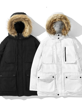 pureピュア 日本进口面料 中长款工装派克棉服加厚大毛领外套冬款