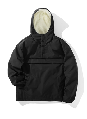 Pureピュア日本进口面料高级防水抗风羊羔绒加绒加厚连帽夹克外套