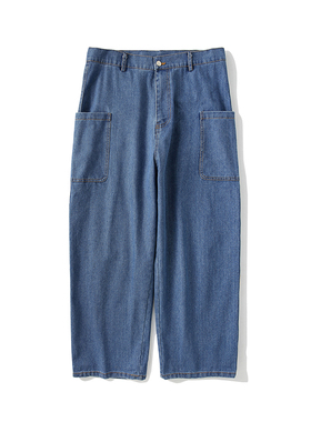 Pureピュア宽松牛仔裤男日系复古浅蓝色休闲直筒阔腿长裤秋装潮