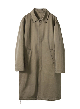 Pureピュア 中长款加厚风衣棉服男 日系复古极简单排扣翻领棉衣