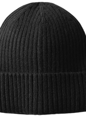 Pureピュア 日系 黑色纯色 潮流百搭圆顶针织无边帽 冷帽 秋冬