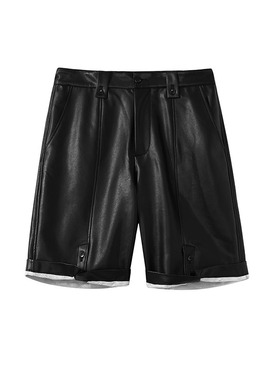 Pureピュア 23SS 极简短裤男 休闲感短裤男黑色 pu直筒短裤