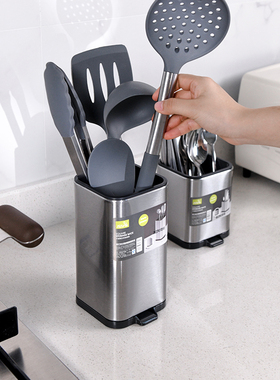 不锈钢锅铲置物架台面厨房筷子勺子收纳架托沥水筷子筒厨具收纳盒