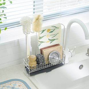 厨房304不锈钢抹布沥水架水槽边晾海绵置物架洗碗池窄款台面收纳