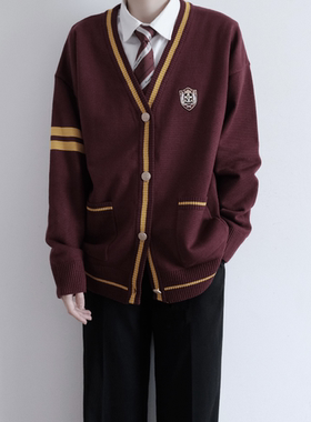 【刺篇】jkdk制服男女原创宽松红色刺绣长袖针织毛衣开衫外套秋冬